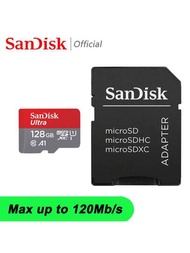 Tarjeta de memoria SanDisk Ultra Micro SD con adaptador SD, tarjeta de memoria U1 C10 A1 TF Flash de 128GB 1TB 512GB 256GB 64GB 32GB 16GB, tarjeta de mini SD de alta velocidad para cámara de teléfono, monitor y dron