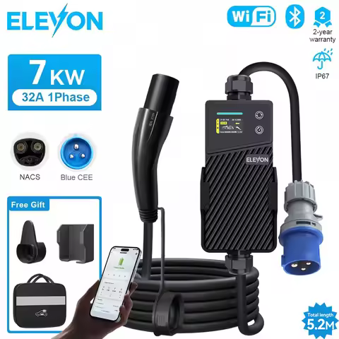 ELEVON EV Portable Charger Wallbox TS-NACS 32A 7KW 1Phase APP Control EVSE Portable Charging Box for