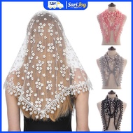 Embroidered Lace Mantilla Triangle Scarf Floral Prayer Shawl for Women Church Veil