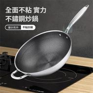 全城熱賣 - 【32CM】蜂巢紋不銹鋼炒鍋 連鍋蓋 健康炒菜鑊 凹面電磁爐煤氣爐通用炒鑊