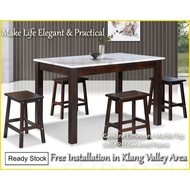 MidYear Sale🎉Mira Genuine Marble Kopitiam Cafe Dining Table & 4 Wooden Stool Free installation in Kl