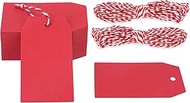 G2PLUS 100PCS Blank Gift Tags with String，2.76''×1.57'' Red Hanging Labels, Rectangle Present Tags, 
