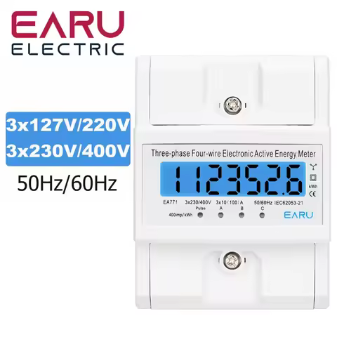 Din Rail 380V 3 Phase 4 Wire Energy Meter Power Consumption Monitor kWh Meter Wattmeter Bivolt 100A 
