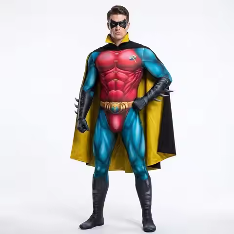 Robin Cosplay Costume Red Green Superheros Foreverss Jumpuit Man Disguise Cloak Halloween Suit
