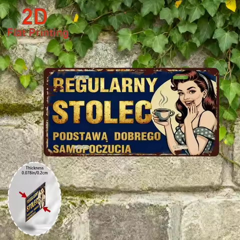 2D Flat, 1pc Vintage Aluminum Sign - SEKULARNY STOLEC Retro Polish Cafe Decor - 6x12 Inch (15x30cm) 