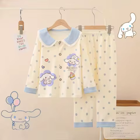 Sanrio Children's Cinnamoroll Pajamas Sets Kawaii Kuromi Girls Loungewear Melody Cartoon Kids Home C
