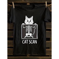 Men's Funny X-Ray Cat Scan T-Shirt with Spooky Skeleton & X-Ray Cat Graphic - Loose Fit Casual Short