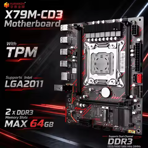 HUANANZHI X79M-CD3 LGA2011 Motherboard Set with Intel TPM Xeon E5 V2 CPU DDR3 RAM Max64GB M.2 NVMe M