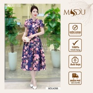 Korean Silk Dress MDU4266 Designed with Ball Sleeves, Gentle Flared Skirt Shape from MDU K35-D4-3