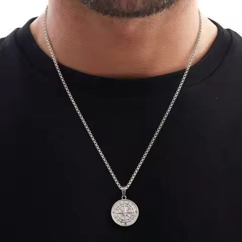 Vnox Mens Compass Pendant Necklaces, Graduation Guid Jewelry Gift, Casting Stainless Steel Coin Pend