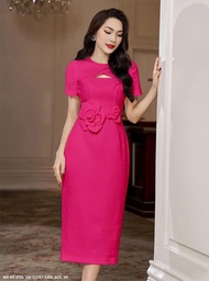 MyDu Shop | Đầm Màu Hồng MS 2703 – Form Đẹp Eo Nhấn Hoa – Dịu Dàng & Lịch Sự