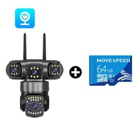 V380 Pro Triple-Lens CCTV Camera bundled with a 64GB Movespeed Micro SD Card.