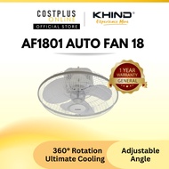 Khind AF1801 18" Auto Fan: 360° Rotation Ceiling Fan with 3 Speed Settings and Powerful Cooling Wind