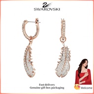 ♈Swarovski♈ Womens fashion earrings. Rose gold pavé feather beautiful white diamond drop earrings. V