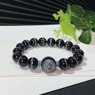 天然一線藥師瑪瑙手錬 黑白纏絲瑪瑙手釧 配雕刻熊貓瑪瑙珠