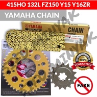 MCS 415 Y15 FZ150 SPROCKET SET WITH YAMAHA CHAIN GOLD ORING FZ150 Y15 Y16ZR RANTAI EMAS YAMAHA 415HO