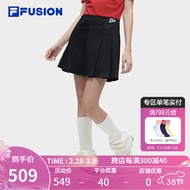 FILA FUSION【欧阳娜娜同款】梭织裙女2024春季新款休闲半身裙百褶裙 正黑色-BK 155/58A/XS