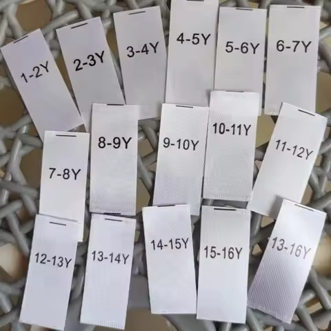 50PCS White Size Label 1-2Y 2-3Y 3-4Y 4-5Y 5-6Y 6-7Y 7-8Y 8-9Y 9-10Y 10-11Y 11-12Y 12-13Y Print Sati