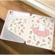 云朵，兔子，花朵，, 360-Degree Rotation, with Pen Slot, Tablet Protective Case, Compatible with Samsung Table