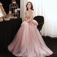 2023 New Formal Pink Fairy Elegant Prom Evening Dresses Women Bra Temperament Birthday Party Long Ba
