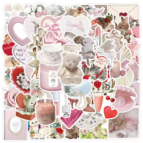 10/30/60pcs Kawaii Cartoon Pink Coquette Stickers Cat Animal Decals Laptop Suitcase Fridge Scrapbook