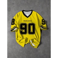 Y2K New Retro No.90 Men'S Printed T-Shirt V-Neck Short Sleeved Football Sports Shirt Large Loose Sho