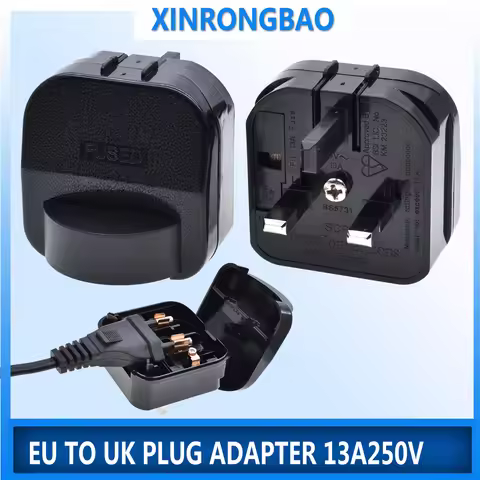 EU to UK plug adapter 13A250V built-in fuse Euro European round 2 prong 4.0mm to type-G British Mala