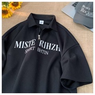 FAWORK Short Sleeve Collared Polo T Shirt Men Summer Korean Version Zipper Couple Preppy Black Shirt