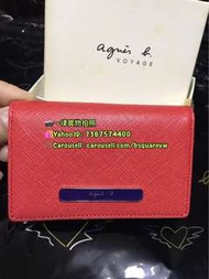 🈹清貨價🈹 全新 AGNES B 真皮 十字紋 證件套 卡包 CARD HOLDER (保証正貨) 外橙紅+內紫色