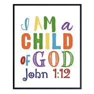 Childrens Bible Verse Wall Art, Religious Wall Decor - Child of God, John 1:12 - Scripture Wall Deco