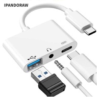 IPANDORAW Type-C to 3.5m Tablet USB Splitter 3 in 1 Audio Converter