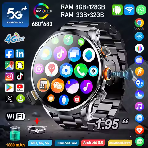 5G/4G Smart Watch Man 1.95 inch 680*680 AMOLED Video Call 800W HD Camera GPS Map WIFI Google Play Sm