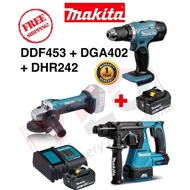 MAKITA COMBO ( DHR242 + DDF453 + DGA402 ) MAKITA DHR242RFE ROTARY HAMMER + MAKITA DRILL + MAKITA GRI