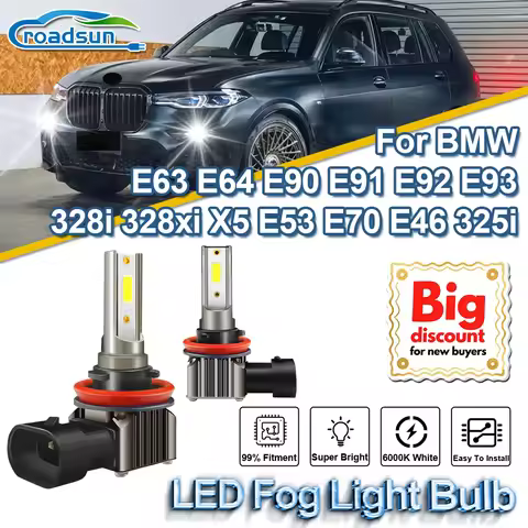 2Pcs H8 H11 LED Fog Lights Bulbs 100W Car Fog Lamps 6000K 12V For BMW E63 E64 E90 E91 E92 E93 328i 3