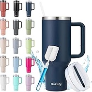 Bukaty Thermal Mug with Straw and Handle, 30 oz/0.9 L, Large Drinking Cup with Lid and Straw, Coffee