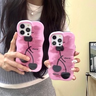 iPhone 15 Pro Max Case Pink Cherry Print Wavy Edge Shockproof Soft TPU Phone Cover Cute Coquette Sty
