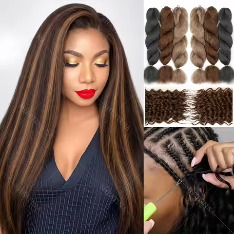 1B/30 Highlight Kinky Straight Crochet Bulk Human Hair for Braiding Lightweight Brown Colored Yaki S