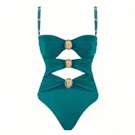 ชุดว่ายน้ำชิ้นเดียวสำหรับผู้หญิง Polovedo Official ที่ตกแต่งด้วยโลหะแบบเปิด