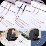 Mask Necklace Chain Extender Button/Magnet 2in1 (Square Diamond/Pearls/Gold Chain) Mask Chain