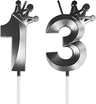 Birthday Candles Numbers 13, 13th Birthday Boy Girl 3D Candle Birthday Party Cake Decoration (Black)