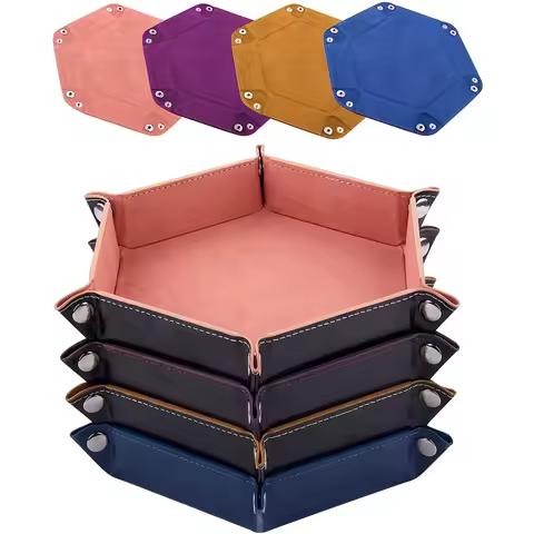 Dice Tray Hexagon Rolling Holder Folding PU Leather Trays For Dice Games Like RPG, DND And Other Tab
