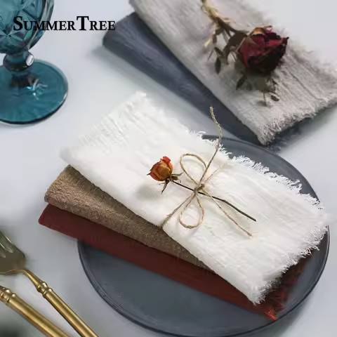 12PCS Napkins 41x41cm Cotton Cloth Gauze Retro Burr Rustic Kitchen Towel Dining Place Mat Wedding Pa