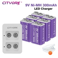 CITYORK 9V 6F22 300mAh Ni-MH Rechargeable Battery + LED Charger for 9 Volt 6F22 Ni MH NiCd Battery f