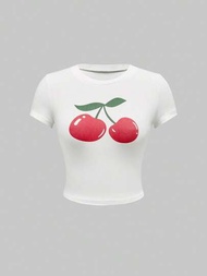 ROMWE Kawaii 可愛多用途櫻桃印花水果純色女士T恤