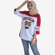 Women's Oversized Baseball Number T-shirt, 7/8 Sleeve, Sporty T-shirt