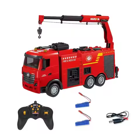 9CH RC Fire Truck Aerial Ladder RC Fire Engine Spray Water LED Light Alloy Electronic Fire Sprinkler