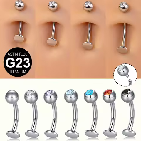14G Floating Titanium Belly Button Rings Colorful Diamond G23 Titanium Internally Threaded Belly Rin
