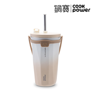 真空陶瓷保溫吸管杯700ml-卡布棕【鍋寶CookPower】 (新品)