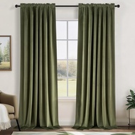 Olive Green Velvet Blackout Curtains 84 Inches Long Soundproof Room Darkening Dark Green Forest Gree