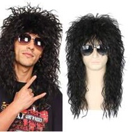 Men And Women Long Curly Brown Gradient White Wig 70s 80s Rocker Mullet Party Funny Wig Costume Wig